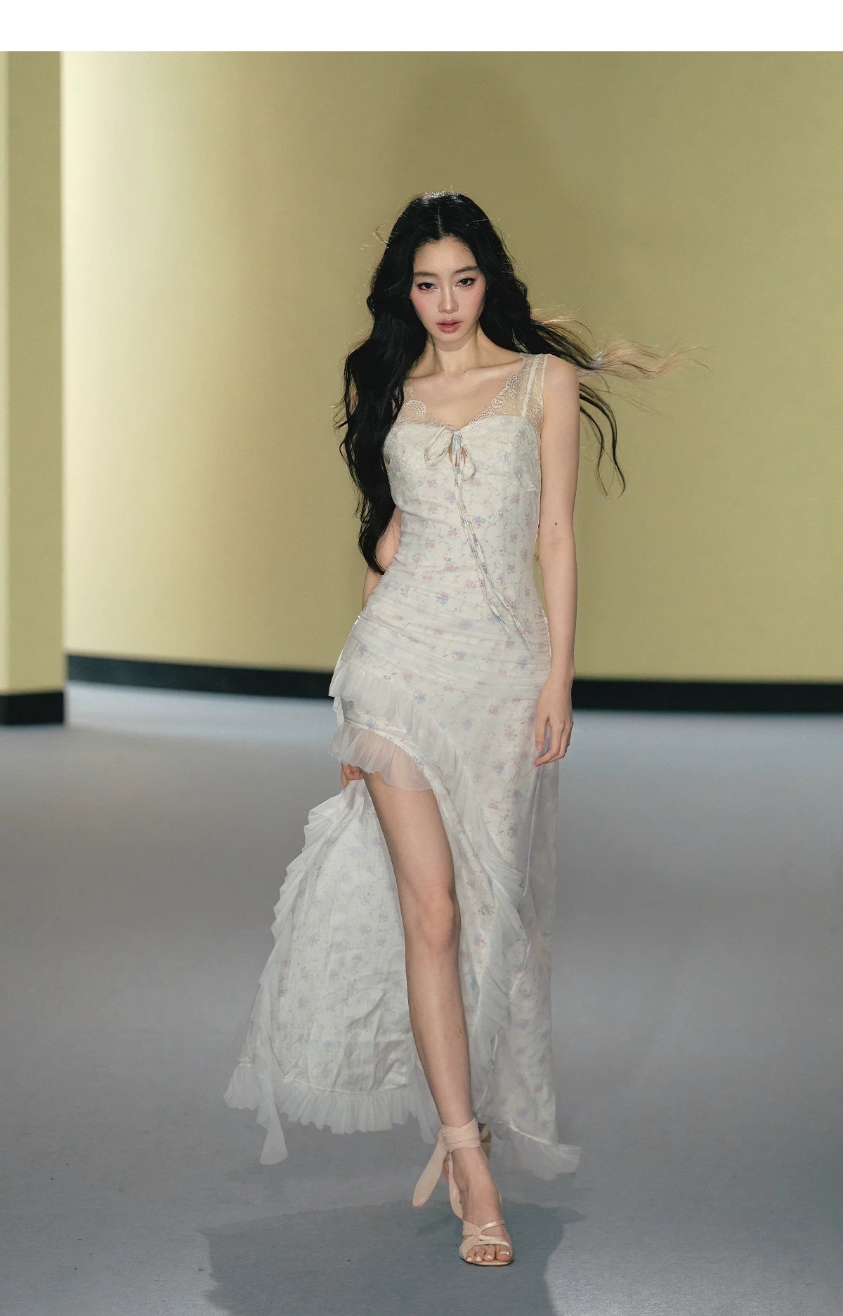 Romantic Floral Mesh Slip Maxi Dress