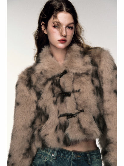 Sweet-Cool Leopard Faux Fur Cropped Jacket