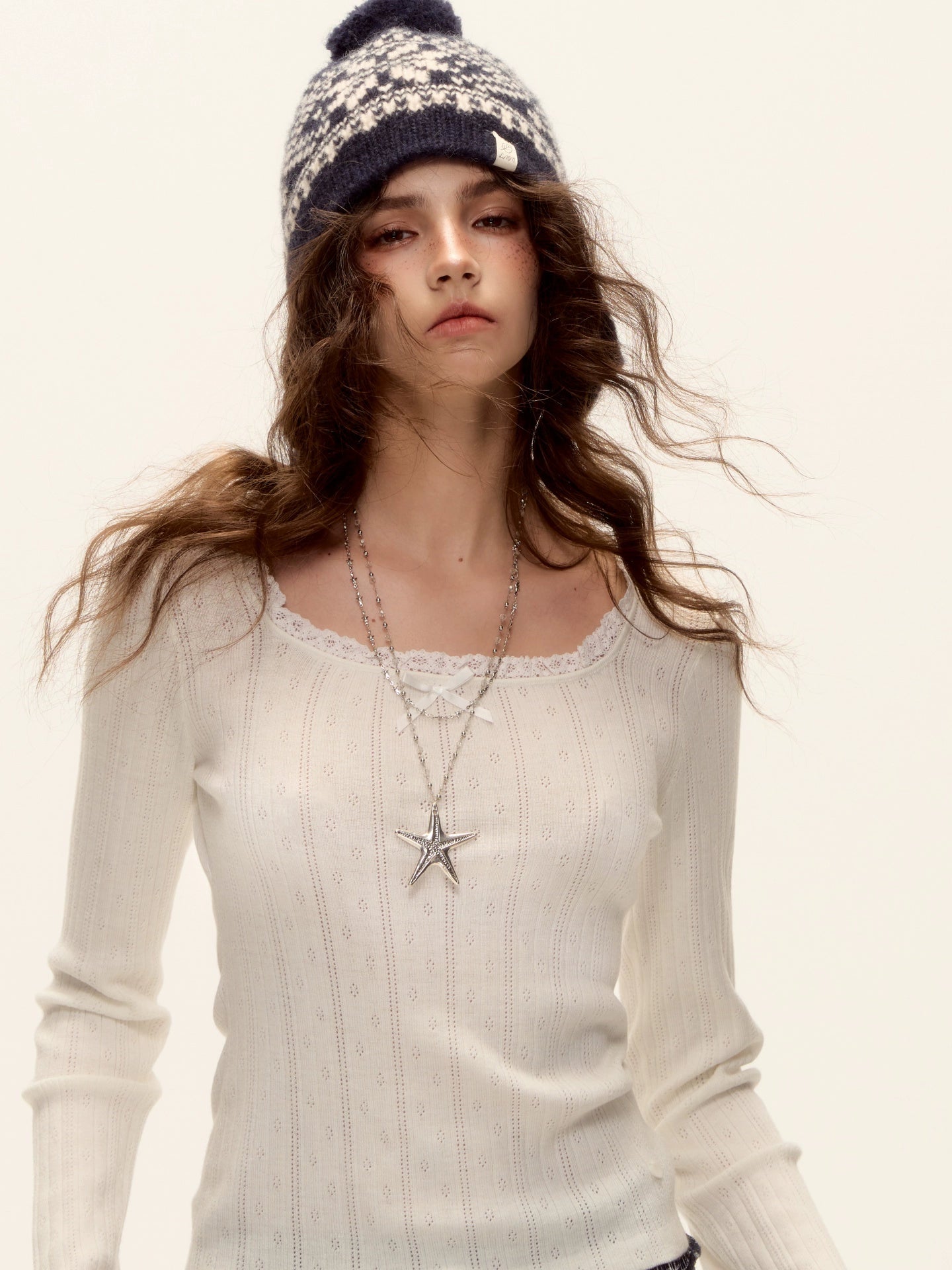 Bow Cutout Knit U-Neck T-Shirt