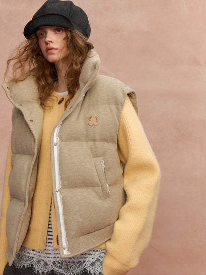 Lace-Paneled Stand-Collar Puffer Vest