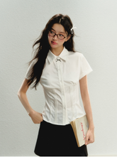 White Cinched Waist Short-Sleeve Shirt - CHINASQUAD