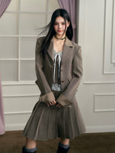 Brown Shawl Collar Jacket & Skirt Set - CHINASQUAD