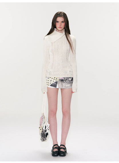 Shimmering Collared Slim-Fit Knit Sweater