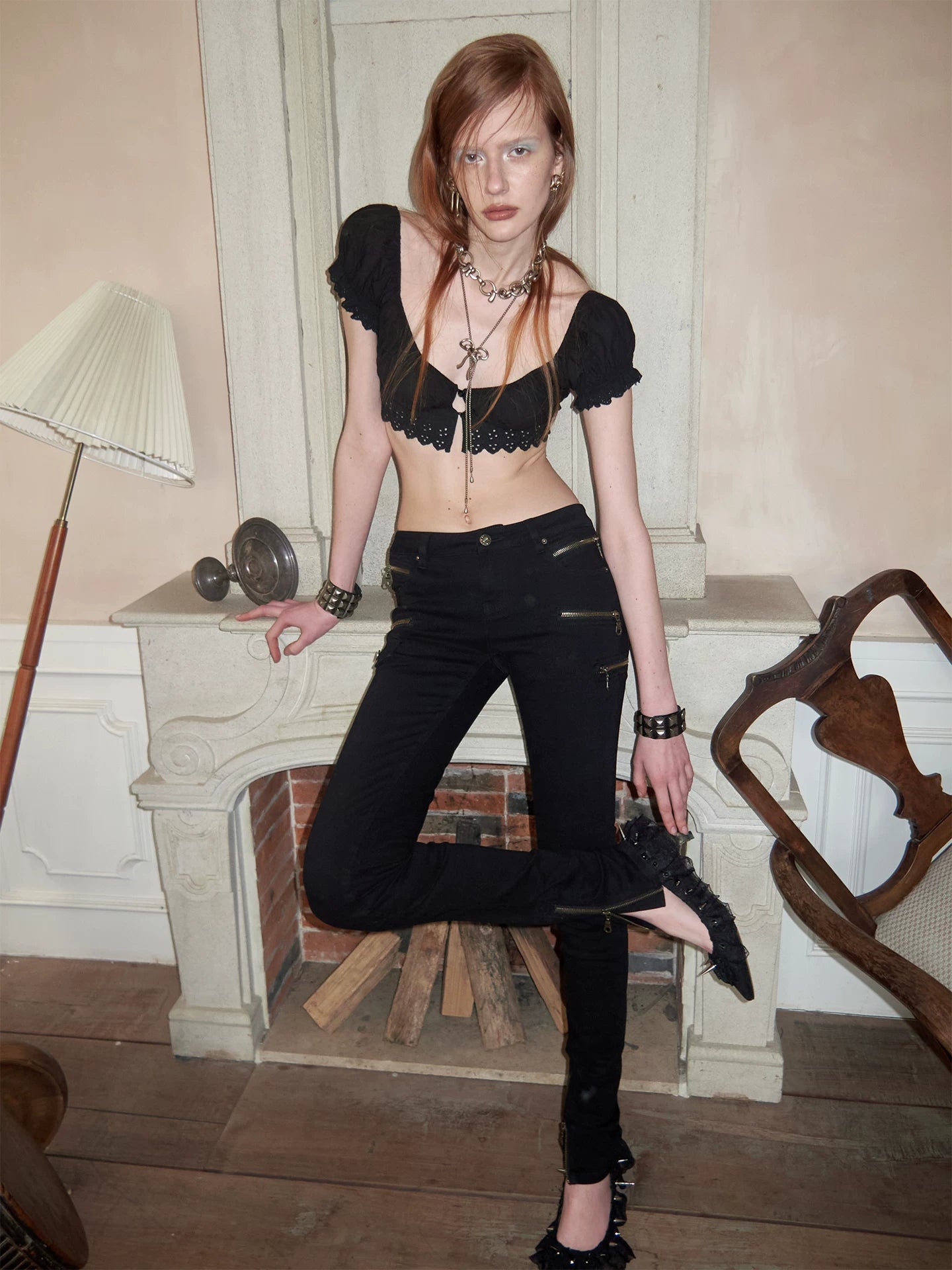 Vintage Washed Zip-Detail Skinny Jeans 1Jinn Studio