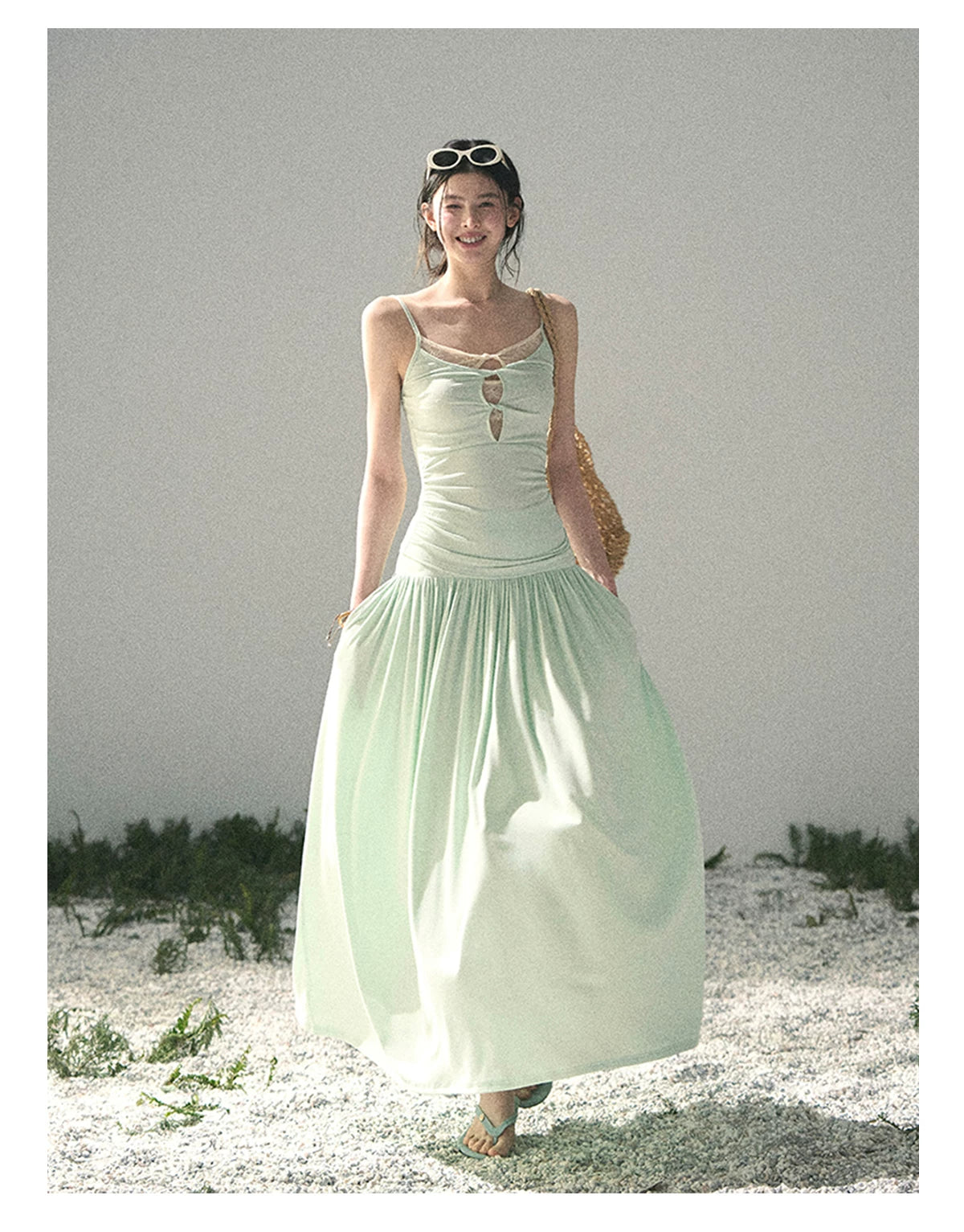 Mint Pearl Texture Two-Piece Maxi Skirt Set