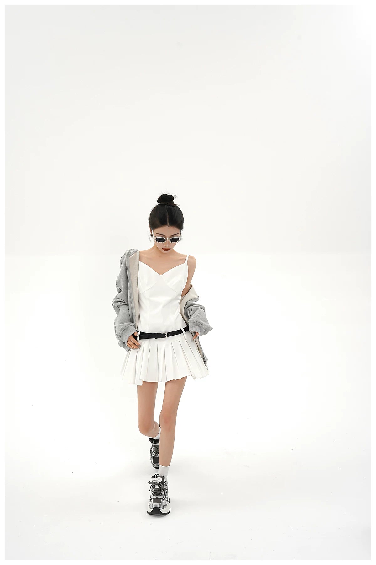 Asymmetric Zip-Back Pleated Camisole Dress