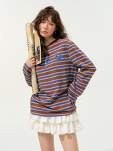Color-Block Applique Embroidered Striped Long-Sleeve T-Shirt - CHINASQUAD