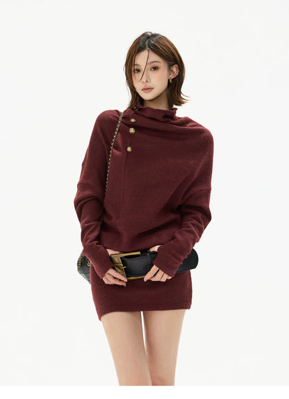 Cowl-Neck Batwing Sleeve Knit Mini Dress