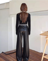 Black Flared Leather Pants - CHINASQUAD