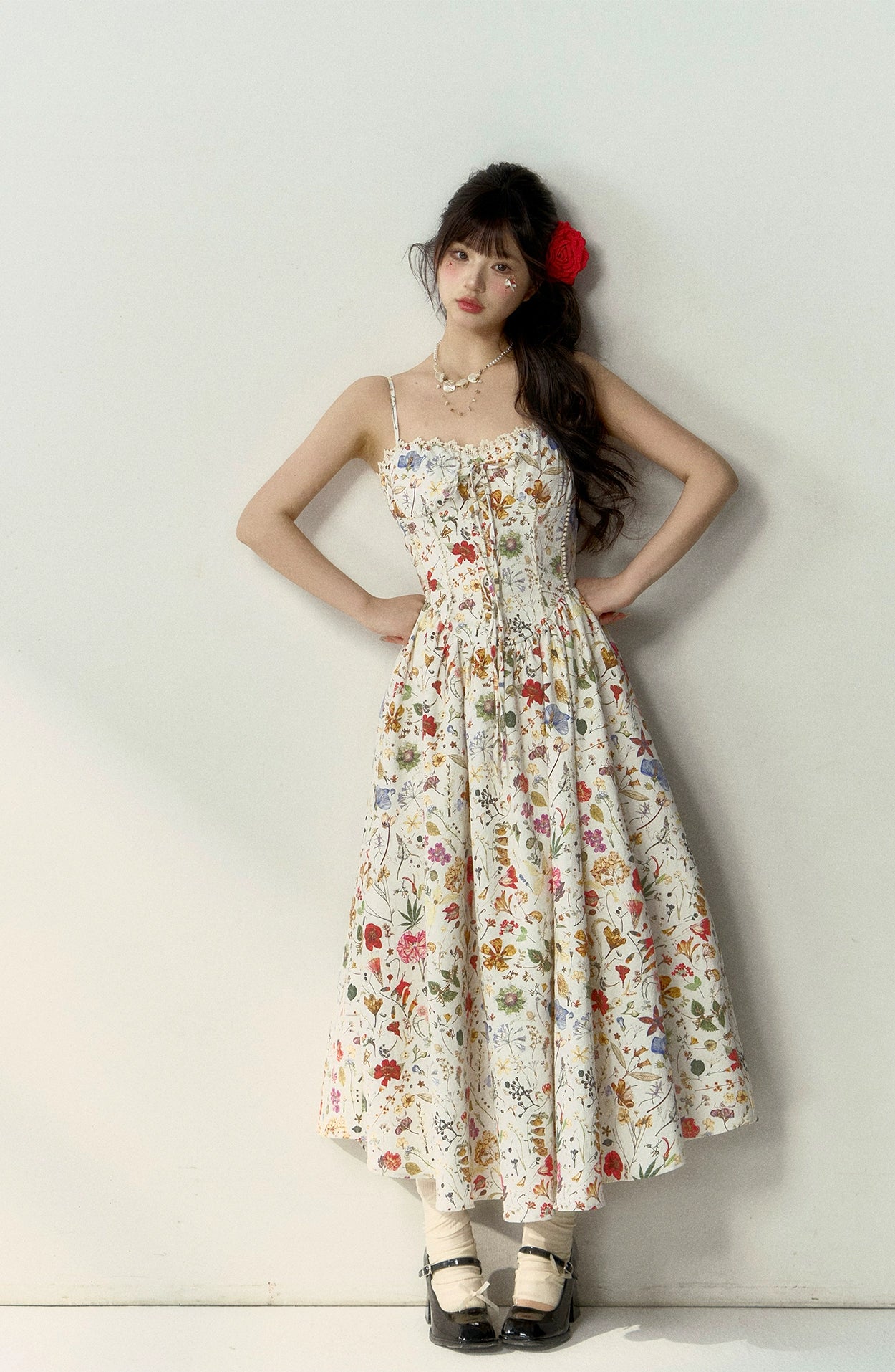 French-style Suspender Spring Floral Dress