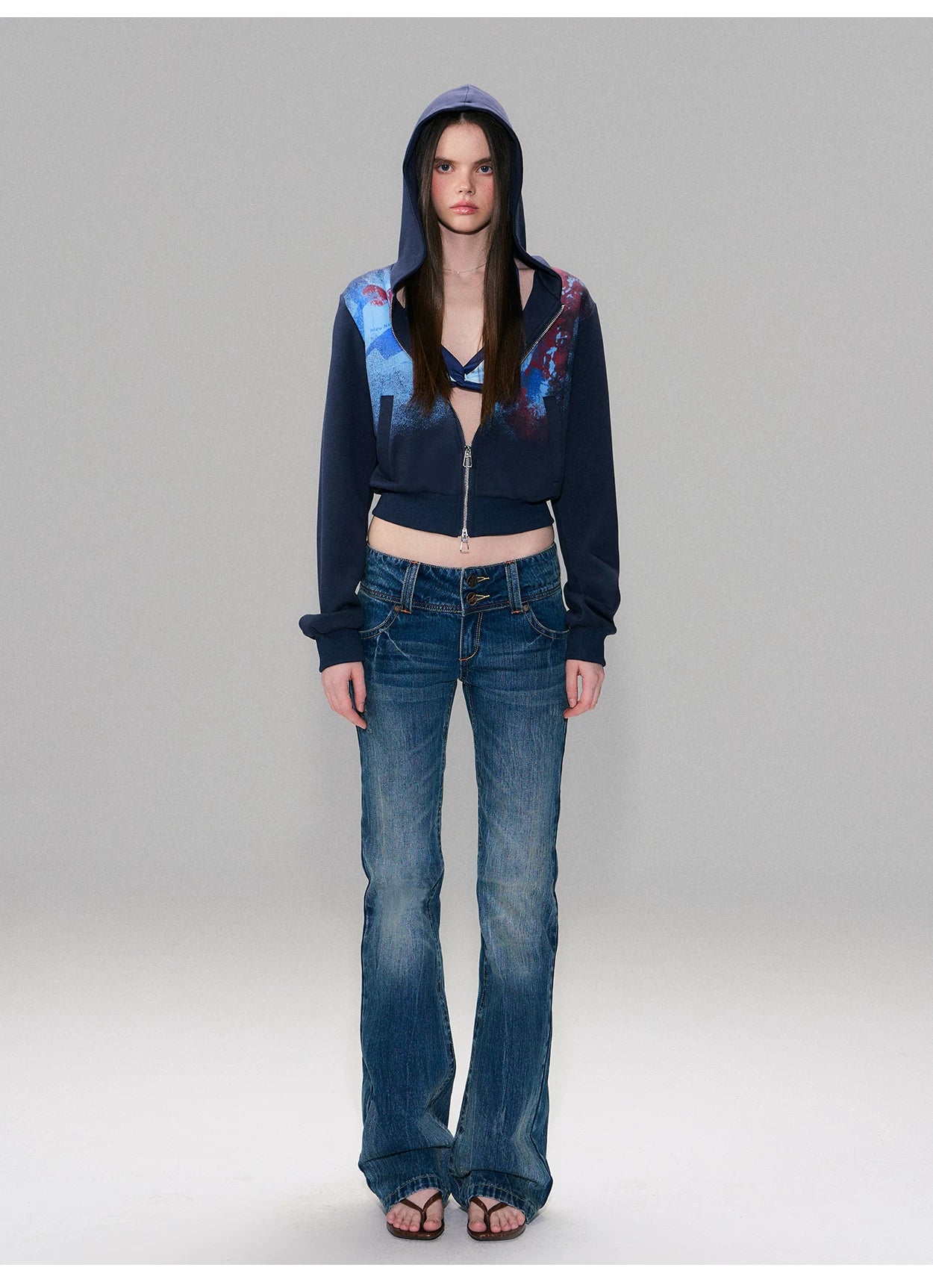 Hand-Dyed Low-Rise Slim Flared Jeans