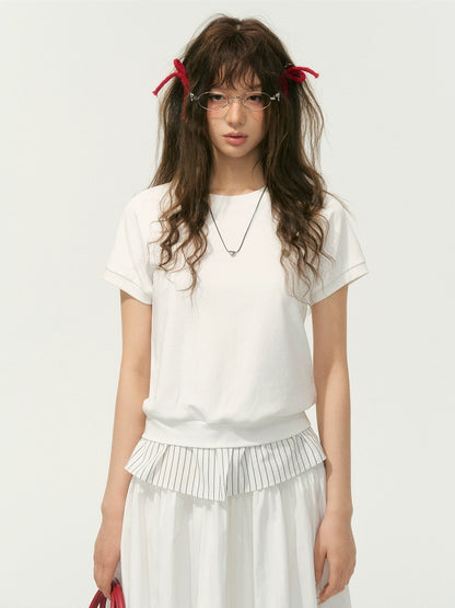 Stripe Patchwork Raglan Sleeve T-shirt