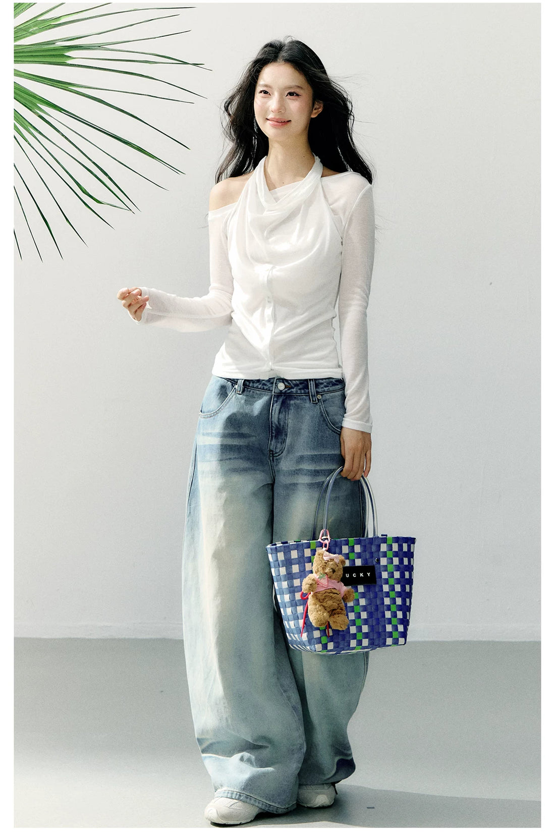 Vintage Blue Washed Wide-Leg Jeans