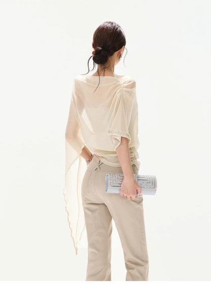 Silver Veil Goddess Beaded Mesh Cape