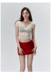 "I LOVE ME" Embroidered Rose Belt A-Line Mini Skirt - CHINASQUAD