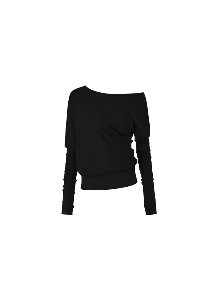 Asymmetric Shoulder Knitted Tencel Pullover