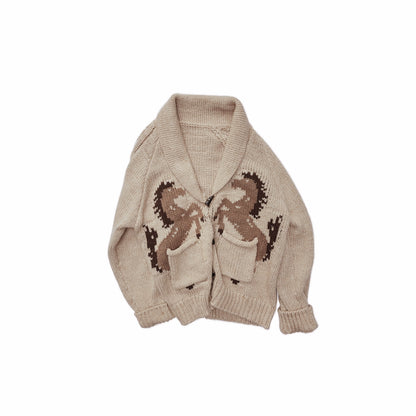 Pony Jacquard Horn-Button Chunky Cardigan