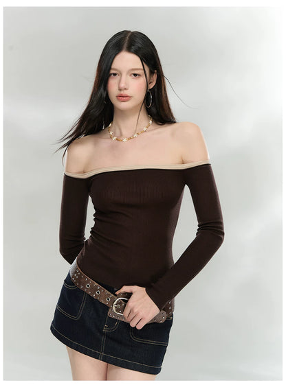 Contrast Trim Off-Shoulder Knit Top