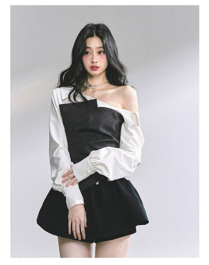 Faux Two-Piece Asymmetric Shoulder Shirt