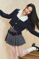 Square Neck Spliced Jacket & Short Skirt Set - CHINASQUAD