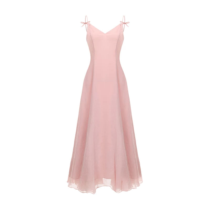 Sheer Bow-Detail Draped Maxi Dress