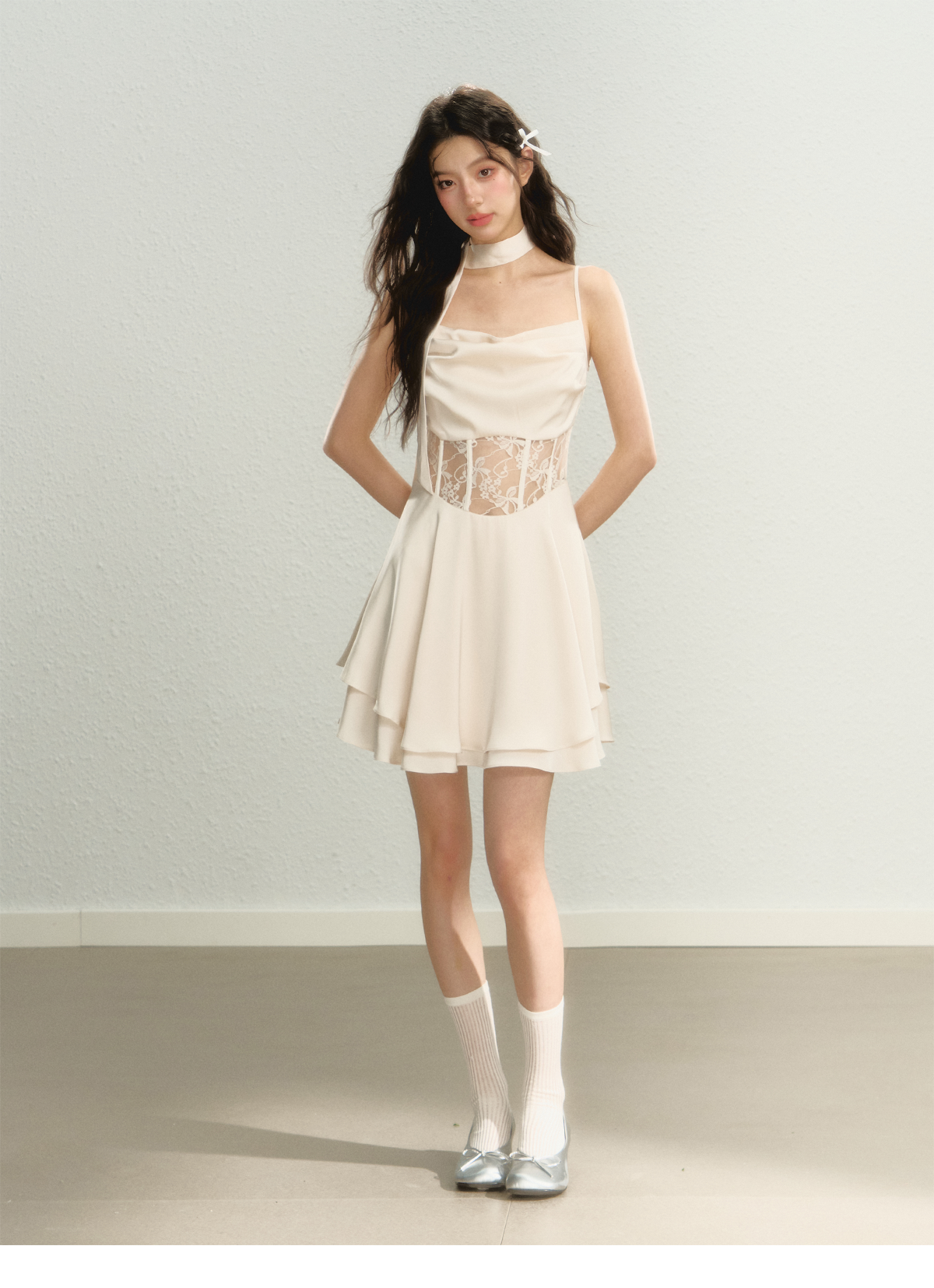 Satin Lace Panel Dress - CHINASQUAD