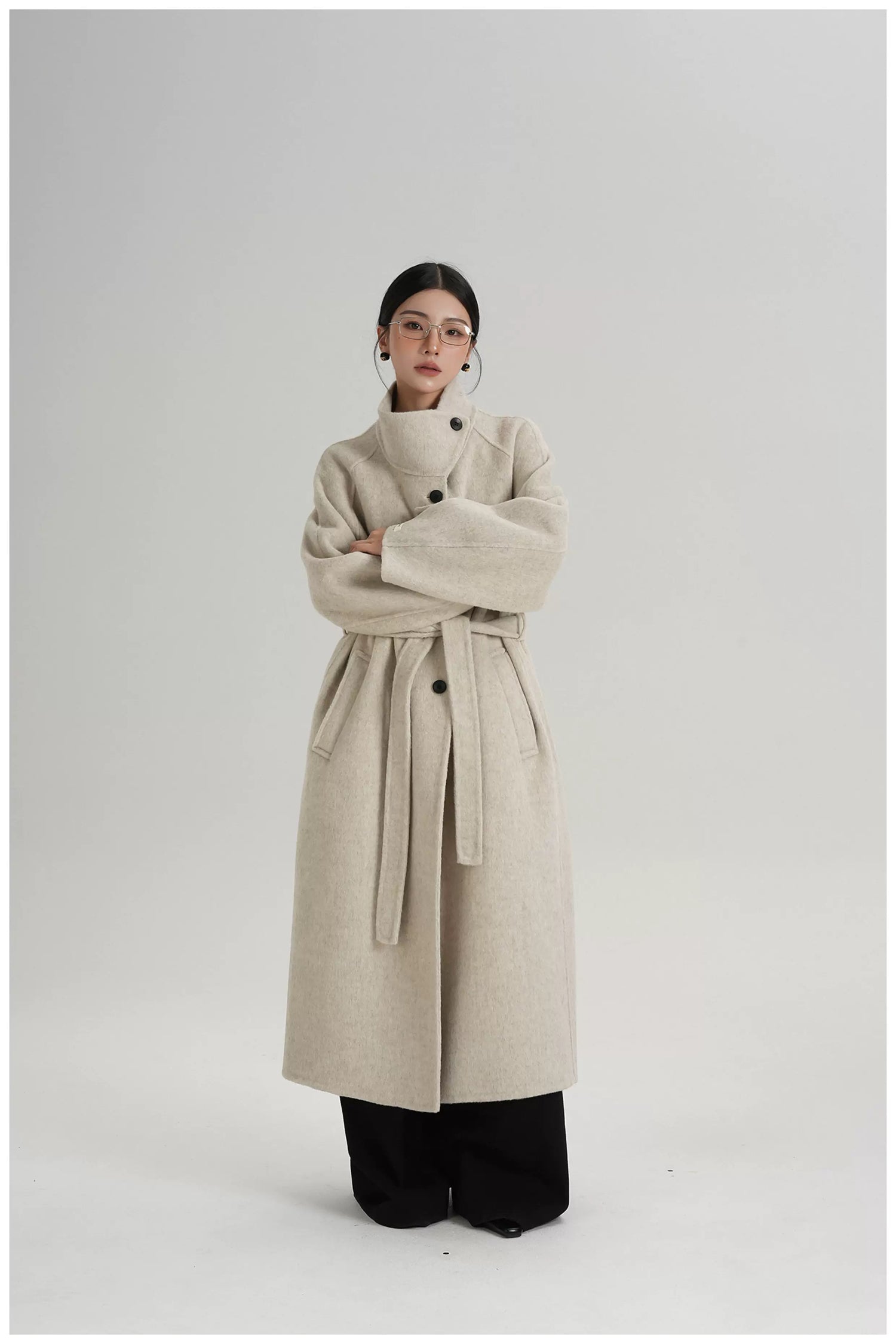 Asymmetric Stand-Collar Double-Faced Wool Coat