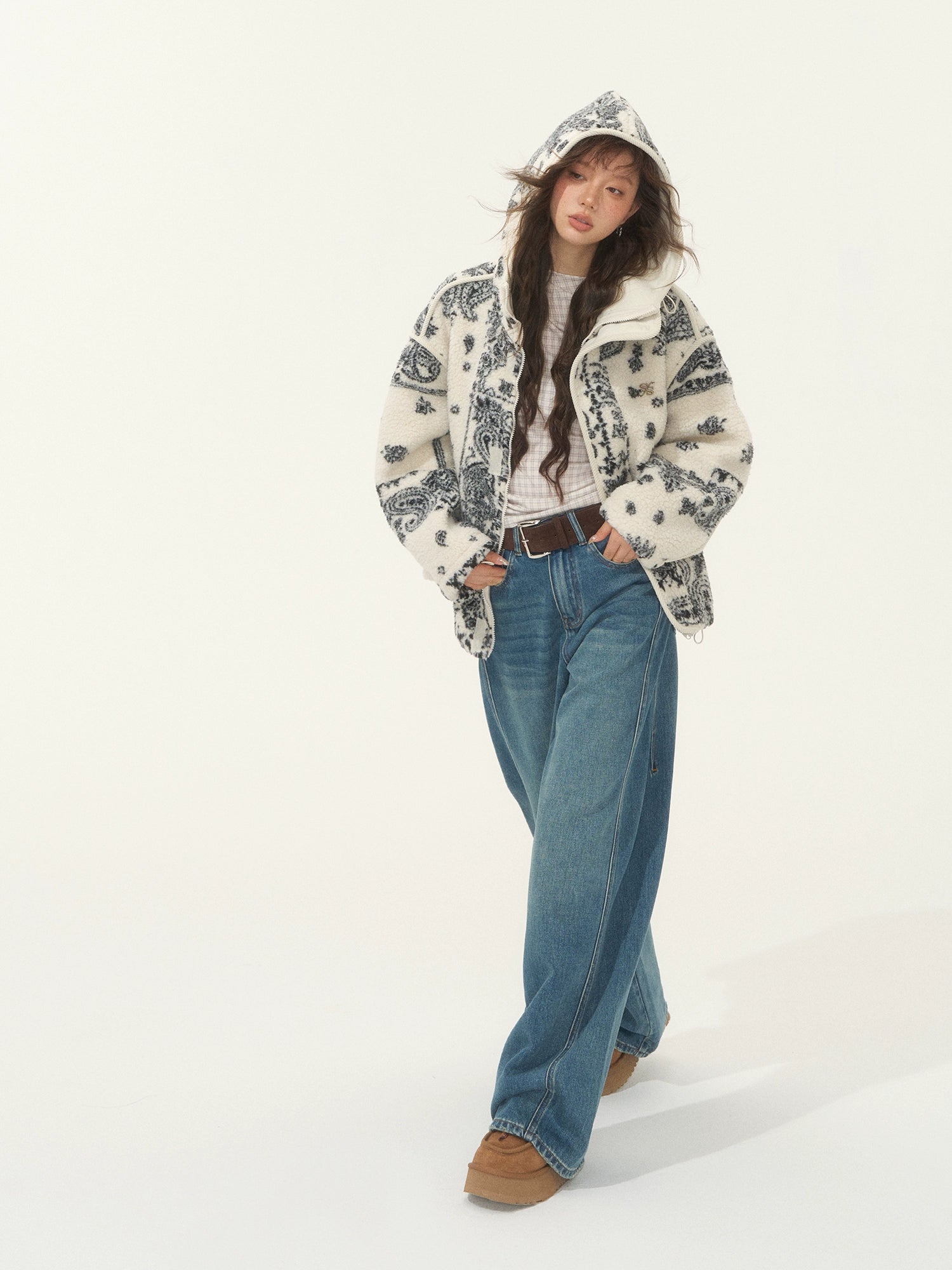 Jacquard Fleece Hooded Casual Jacket