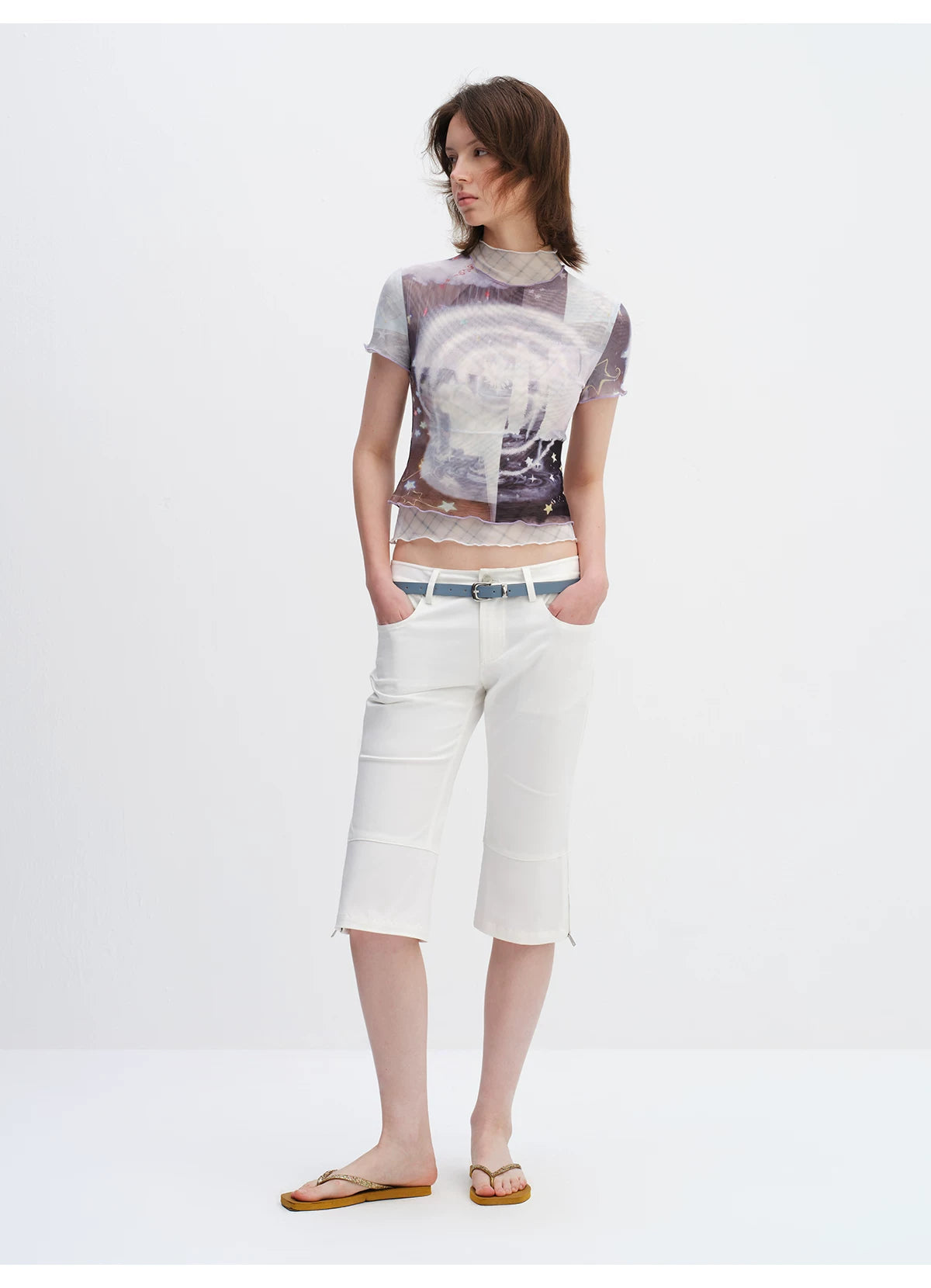 Magic Fountain Sheer Mesh Layered Slim-Fit T-Shirt