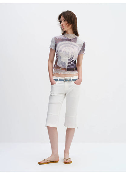 Magic Fountain Sheer Mesh Layered Slim-Fit T-Shirt