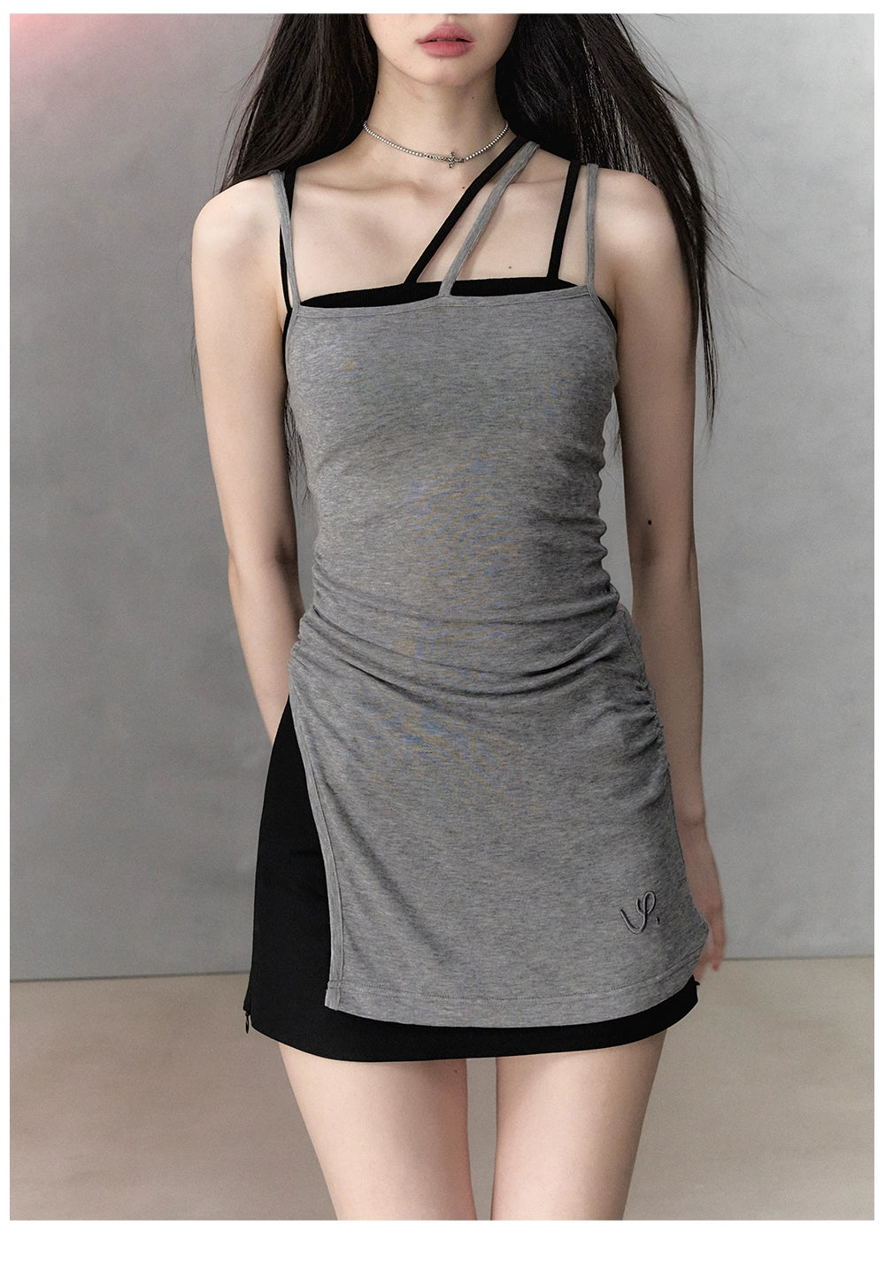 Gray &amp; Black Wool Blend Camisole Dress