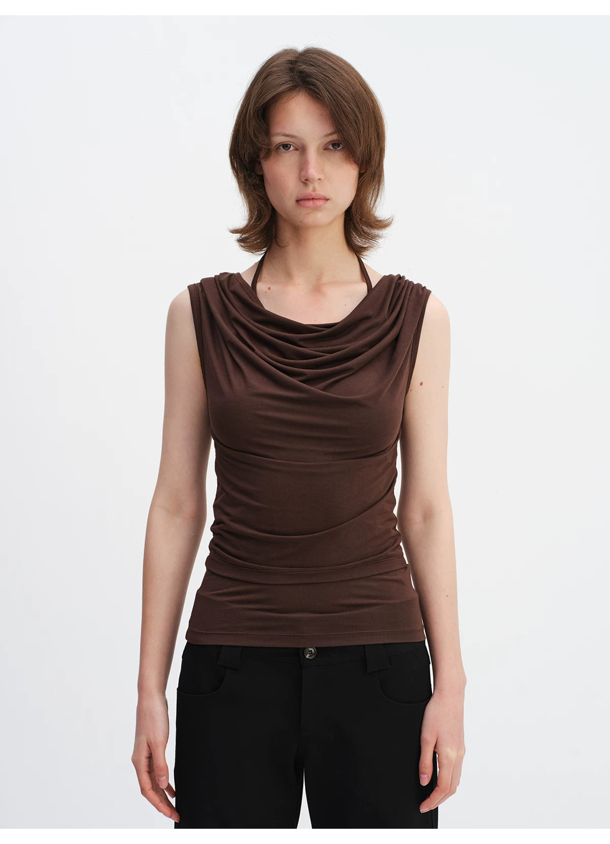 Layered Modal Off-Shoulder Draped T-Shirt