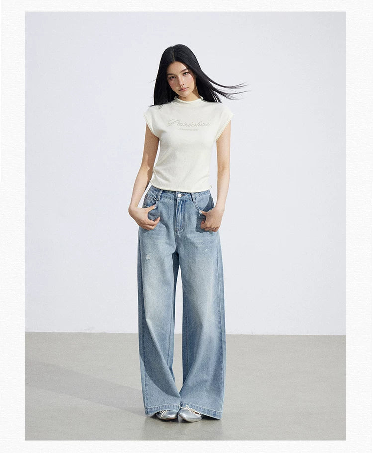 Vintage Starry Wash Wide-Leg Denim Jeans