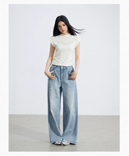 Vintage Starry Wash Wide-Leg Denim Jeans
