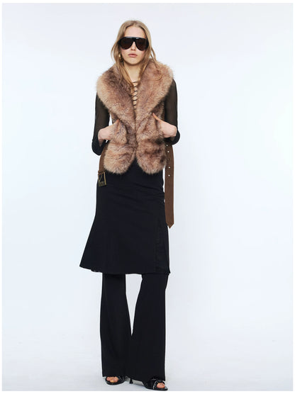 Faux Buckle Detail Suede Punk Vest