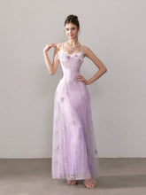 Light Purple Gradient Embroidered Bud Lace Long Dress - CHINASQUAD