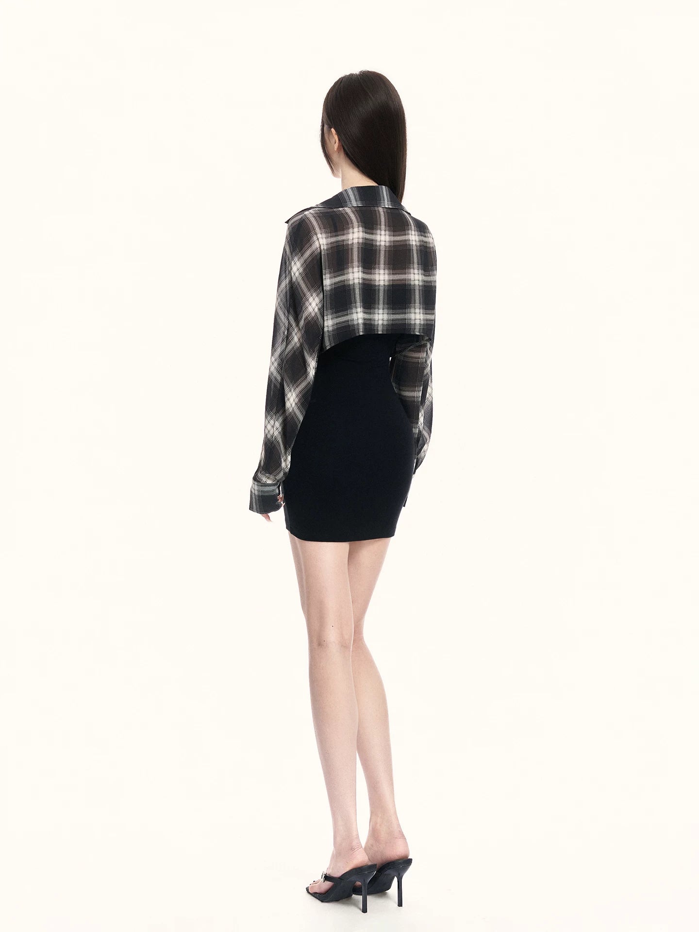 California Layered Plaid Shirt Knit Mini Dress