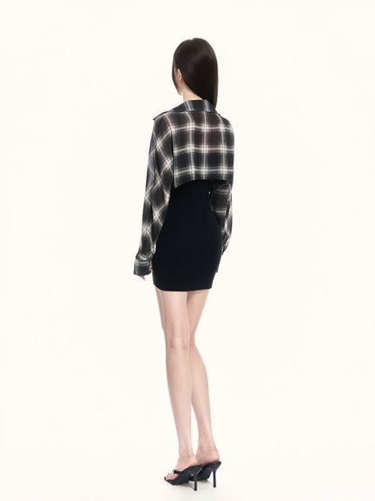 California Layered Plaid Shirt Knit Mini Dress