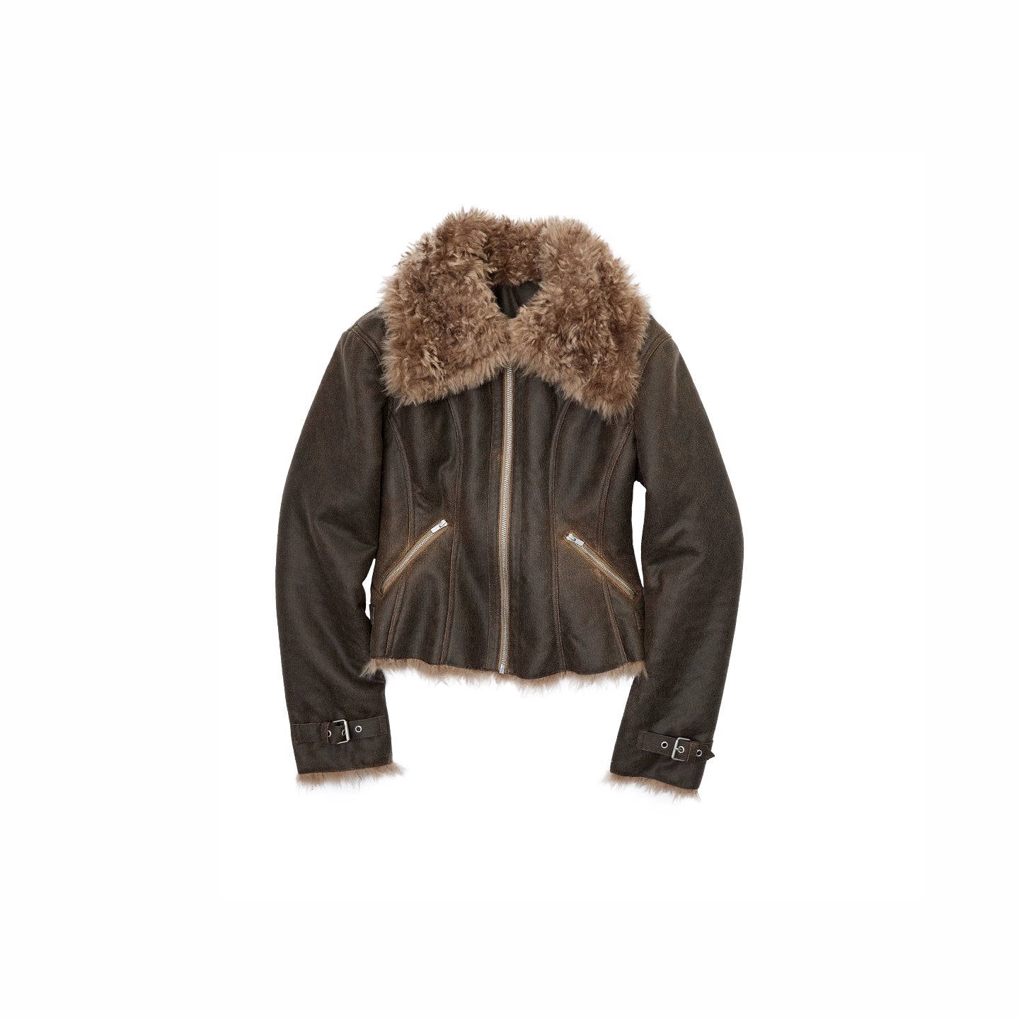 Faux Shearling-Lined Washed Leather Slim Jacket