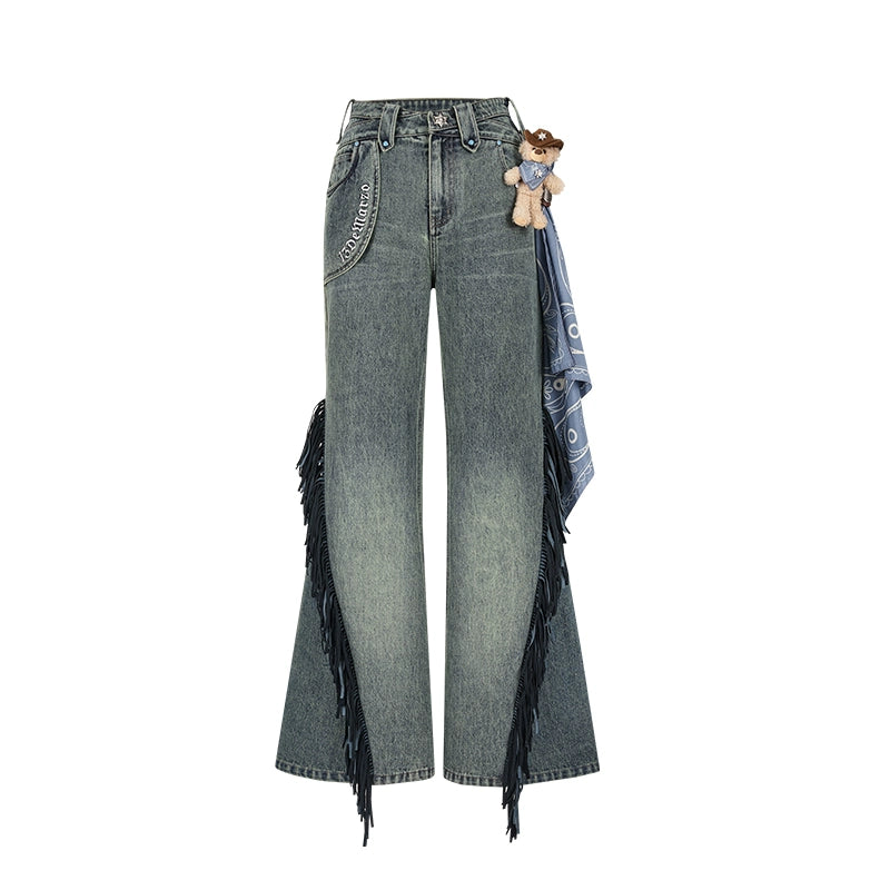 Fringe Relaxed Flare Denim Pants