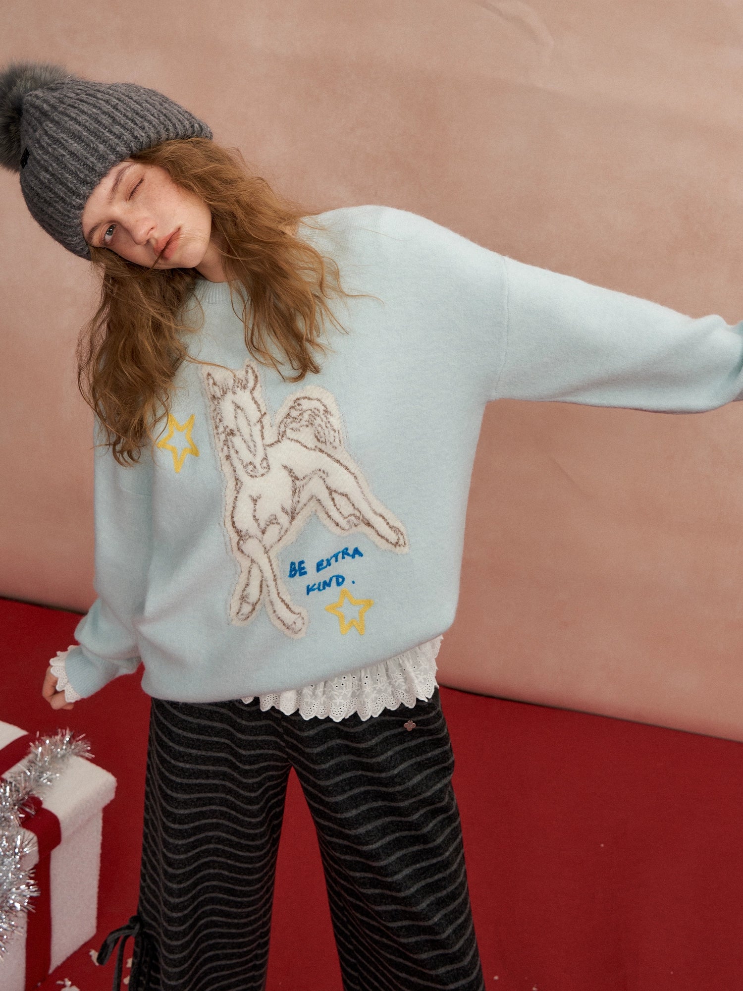 Cyber Pony Jacquard Oversized Knit Sweater