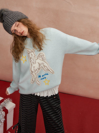 Cyber Pony Jacquard Oversized Knit Sweater