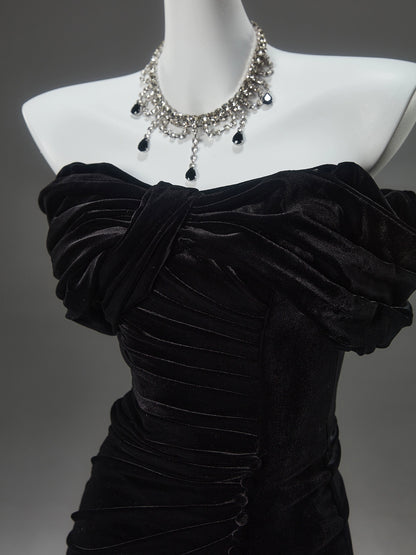 ROLA Noir Sculpted Velvet Couture Gown