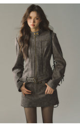 Suede Moto Jacket & Skirt Set - CHINASQUAD