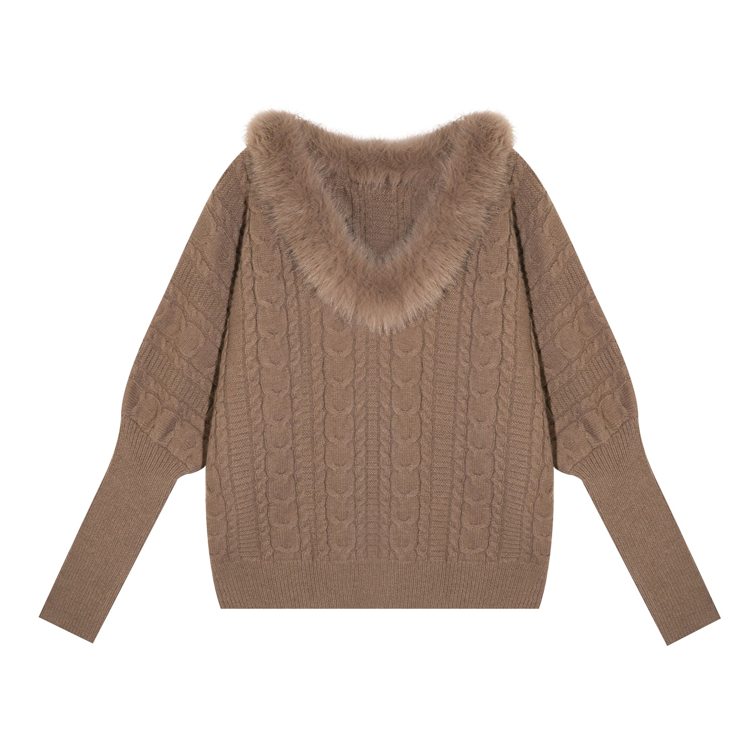 Cable-Knit V-Neck Waist-Shaping Sweater