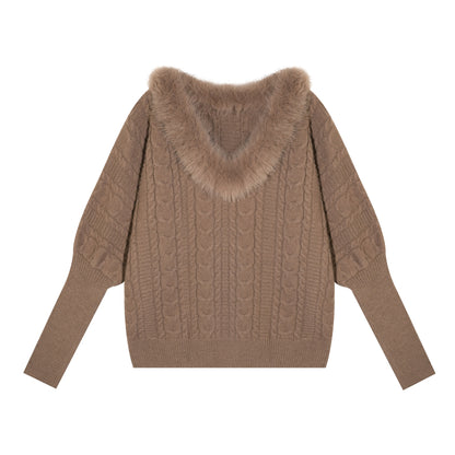 Cable-Knit V-Neck Waist-Shaping Sweater
