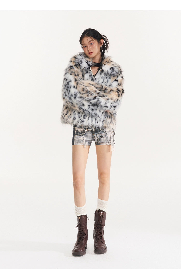 Snow Leopard Faux Fur Jacket