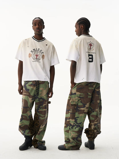 Washed Two-Tone Sport V-Neck Tee