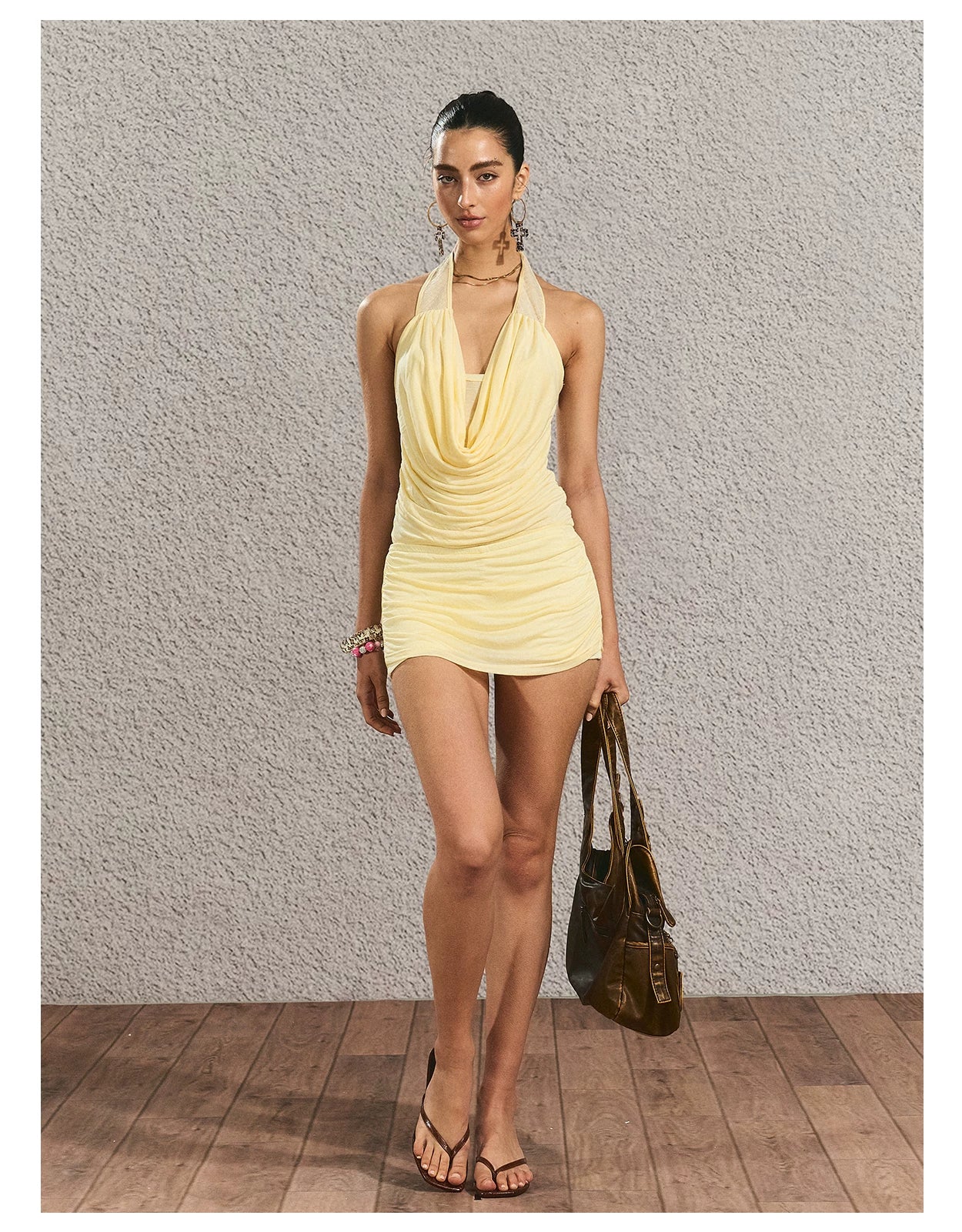 Halter Open-Back Top &amp; Gilded Print Skirt Set