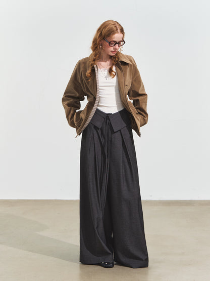 Cuffed Waist Draped Tailored Pants